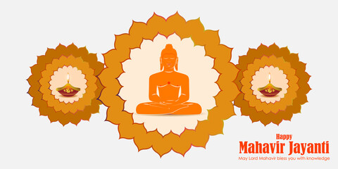 Wall Mural - Vector illustration of Mahavir Jayanti concept banner, the birth of Mahavir. Religious festival in Jainism.