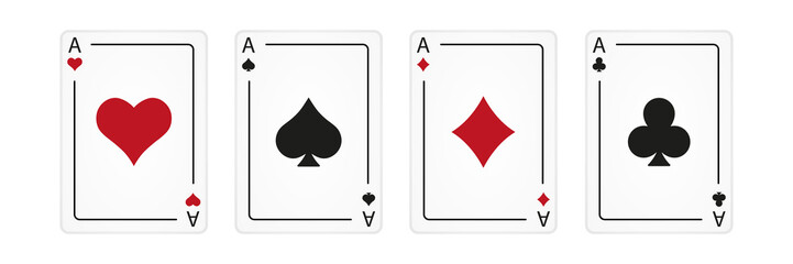 four playing cards. playing card suits icon set. vector isolated on white.