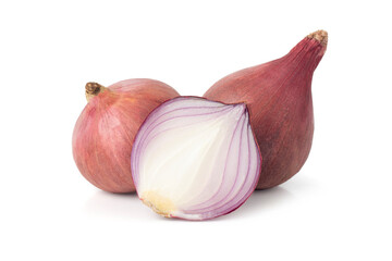 Red whole and sliced onion isolated on white background with Clipping Path.