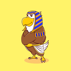 Cute Egyptian eagle cartoon vector illustration. Cool strong Egyptian eagle character.