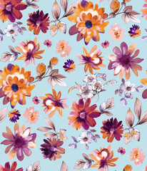 Poster - Seamless watercolor tropical pattern, floral print.