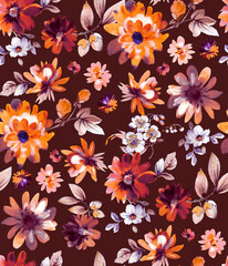 Poster - Seamless watercolor tropical pattern, floral print.