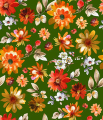 Poster - Seamless watercolor tropical pattern, floral print.