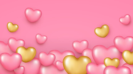 Wall Mural - Pink golden love heart with bokeh background