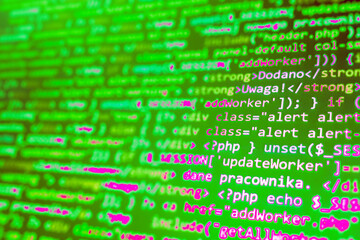 Wall Mural - abstract screen code background. technology development concept texture. php program languages