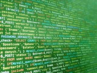 Wall Mural - coding programming source code screen. abstract technology background. cyber attack or security conc