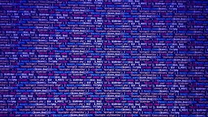 Wall Mural - software development monitor screen background. developer display with source code. programming conc