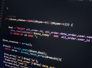 Wall Mural - coding programming source code screen. abstract technology background. cyber attack or security conc