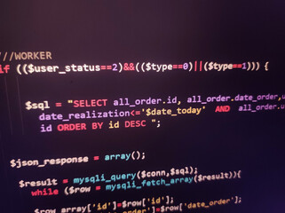 Wall Mural - software development background. job search screen coding. computer language. database systems