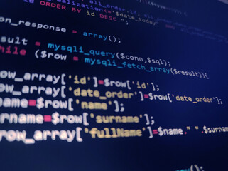 Wall Mural - software development background. job search screen coding. computer language. database systems