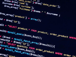 Wall Mural - coding programming source code screen. abstract technology background. cyber attack or security conc