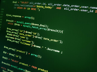 Wall Mural - coding programming source code screen. abstract technology background. cyber attack or security conc