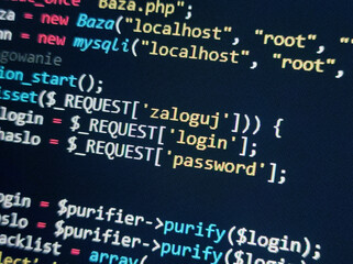 Wall Mural - php screen code. development monitor. programming concept background, database systems concept