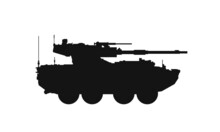 M1128 Stryker Maneuver Combat Vehicle. War And Army Symbol. Vector Image For Military Concepts And Web Design