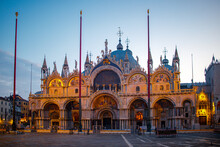 An Empty St Marks Square In Venice With The Bell Tower And The Cathedral At Dawn