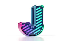Colorful Casino Style Designed 3D Font. Luminous And Shiny Letter J In Purple To Teal Gradient. High Quality 3D Rendering.