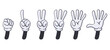 © GreenSkyStudio - Comic hands numbers gestures, cartoon finger counting signs. Hand numbers, comic book hands in glove one, two, three, four fingers gesture vector symbols illustrations