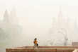 Moscow Kremlin under smoke from forest fires, Red Square, Russia