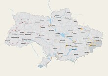 Isolated Map Of Ukraine With Capital, National Borders, Important Cities, Rivers,lakes. Detailed Map Of Ukraine Suitable For Large Size Prints And Digital Editing.