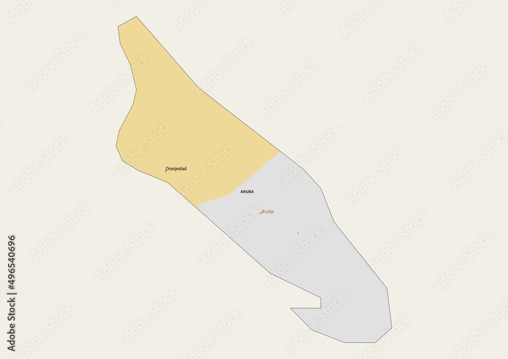 Isolated map of Aruba with capital, national borders, important cities ...