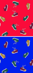 Wall Mural - Sneakers theme seamless vector print design for kids with 2 color options. Can be used for baby t-shirt print, fashion print design, kids wear, baby shower, celebration, greeting and invitation.