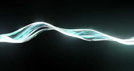 Wall Mural - beautiful blue color ribbon, light abstract particle waves. glow ribbon sparkles. curved lines. powe
