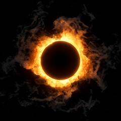 Wall Mural - a blazing ring of fire. fiery flames and sparks emitting from a circle ring explosion. inferno plasm