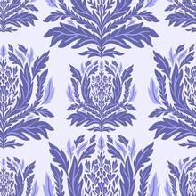 Repeating Pattern Of Damask Elements In Very Peri Lavender And Purple Colors