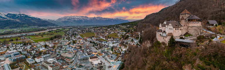 Fototapete - Aerial view of Vaduz - the capital of Liechtenstein. Vaduz castle in the capital of Liechtenstein