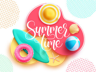 Wall Mural - summertime vector design. summer time typography text in abstract shape and colorful pattern backgro