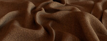 Warm Brown Textile With Wrinkles And Folds. Tactile Surface Banner.