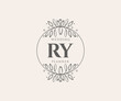 RY Initials letter Wedding monogram logos collection, hand drawn modern minimalistic and floral templates for Invitation cards, Save the Date, elegant identity for restaurant, boutique, cafe in vector
