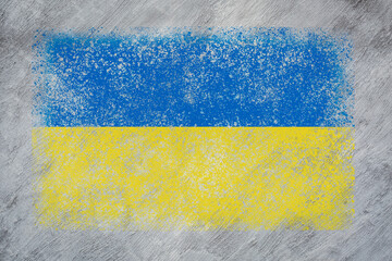 Canvas Print - fading and weathered abstract in colors of Ukraine national flag, blue and yellow, on a grunge stucco wall