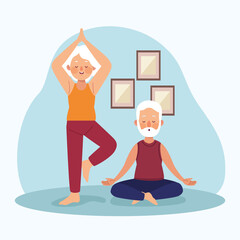 Canvas Print - elderly couple practicing yoga