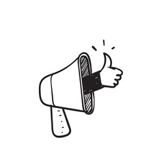 hand drawn doodle megaphone with thumb up gesture symbol for like illustration