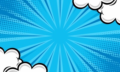 comic cartoon blue background with cloud 