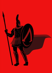 Wall Mural - Spartan warrior on red background
