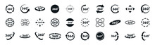 360 Degrees View Vector Icons Set. Signs With Arrows To Indicate The Rotation Or Panoramas To 360 Degrees. Virtual Reality Icons. Rotate Symbol Isolated In White Background. Vector Illustration