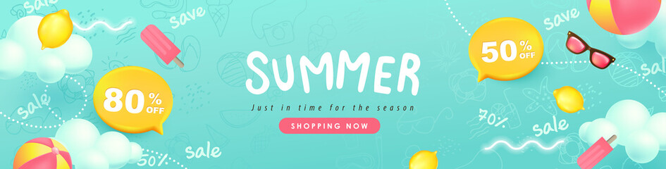 Wall Mural - Colorful Summer sale banner background with beach vibes decorate