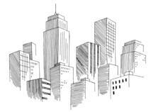 City Graphic Black White Cityscape Skyline Sketch Illustration Vector 