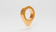 Isolate of golden Location pin on white background for web location point and pointer by 3d render.