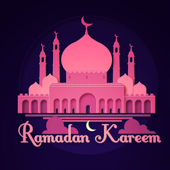 Wall Mural - Ramadan Kareem background with mosque silhouette. Islamic holiday design.