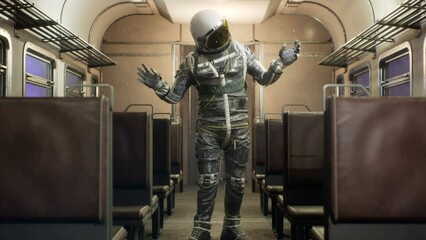 Wall Mural - the astronaut is agrees, on an interstellar space train hurtling at superluminal speed. the concept 