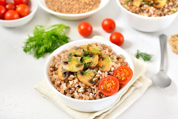 Wall Mural - Buckwheat porridge with roasted mushrooms