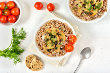 Wall Mural - Buckwheat porridge with roasted mushrooms