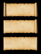 © daboost - Old Parchment paper scroll set isolated on black. Horizontal banners