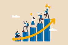 Business Development Plan For Improvement, Teamwork Help Growing Revenue, Growth And Achievement, Team Strategy For Business Success Concept, Business People Team Working On Improve Bar Graph.