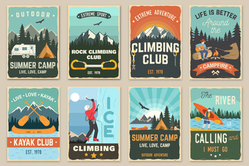 set of camping retro posters. vector. concept for patch, shirt, print, stamp or tee. vintage typogra