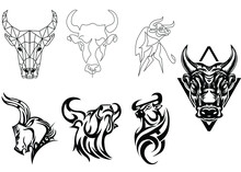 Bull Vector Logo Silhouette On White Background( With Line Art)