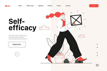 Wall Mural - Startup illustration, website landing template Flat line vector modern concept illustration, startup metaphor. Concept of building new business, strategy, company processes. Self efficacy